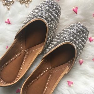 Bridal silver and pearl indian jutti flat shoes